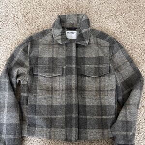 Old Navy Women's Charcoal and Beige Plaid Utility Jacket- women’s small
